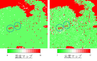 図 14 ALOS-2画像の歪度（左）と尖度（右）